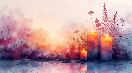 Flower Power: A Vibrant Watercolor of Flowers and Candles for a Monthly Celebration Generative AI