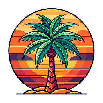 Tshirt design date palm tree with retro style.
