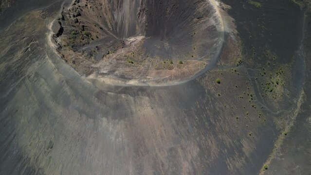 High drone footage of the Paricutin volcano on a sunny day in the state of Michoacan, Mexico