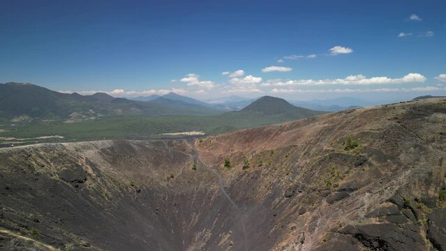 Drone footage of the volcanic mountain of Paricutin on a sunny day in the state of Michoacan, Mexico