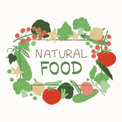 Vegetable trendy creative cjlorful poster. Hand drawn, flat scandinavian style, manual art. Healthy nutrition, organic food. Vector illustration