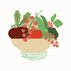 Vegetable trendy creative cjlorful poster. Hand drawn, flat scandinavian style, manual art. Healthy nutrition, organic food. Vector illustration