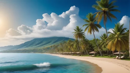 Foto auf Acrylglas beach, palm, sea,wave, seaside, Generative AI © AI machine