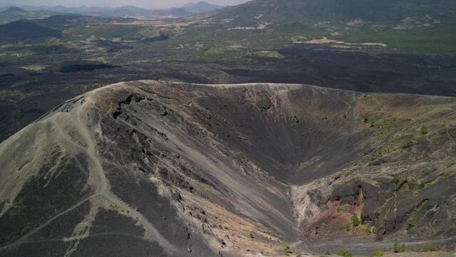 Drone footage of the Paricutin cinder cone volcano in the state of Michoacan, Mexico
