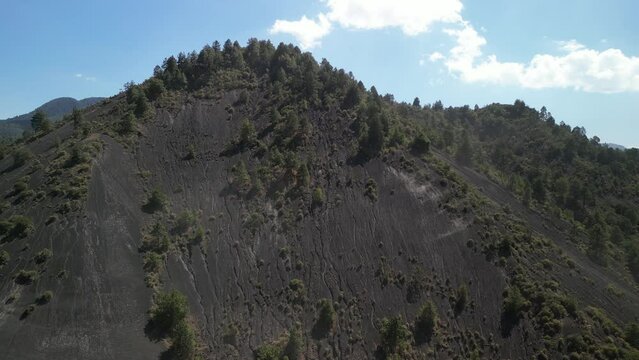 Drone view of  fields near the Paricutin covered with black volcanic soil in Michoacan, Mexico