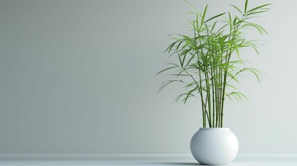 Green bamboo shoot against white, showcasing minimalist style