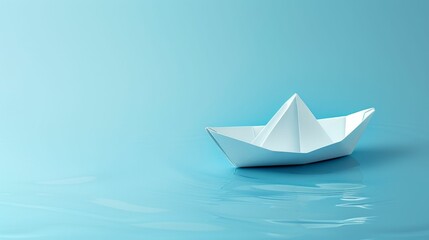 Obraz premium A lone paper boat floats on a serene baby blue backdrop