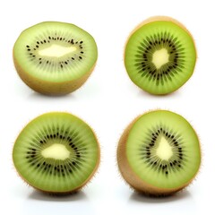 Kiwi fruit in different views on white background