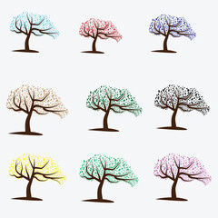 Illustration multiple colorful tree icon material.