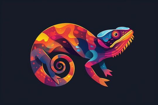Whimsical flat logo featuring a friendly chameleon character with a charming cartoonish allure, adding a playful touch to your brand identity