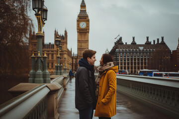 Fototapeta na wymiar Couple's Getaway near London's Big Ben