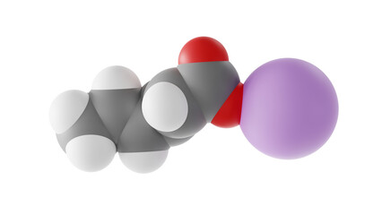 sodium sorbate molecule, food preservative e201, molecular structure, isolated 3d model van der Waals
