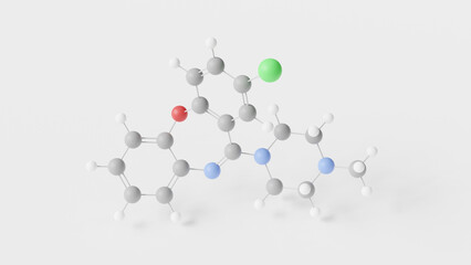 loxapine molecule 3d, molecular structure, ball and stick model, structural chemical formula loxitane
