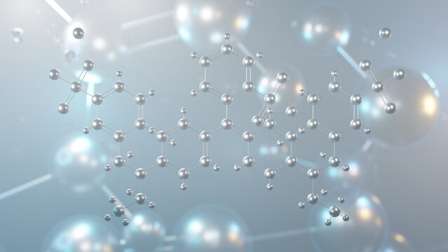 brilliant blue fcf molecular structure, 3d model molecule, triarylmethane dye e133, structural chemical formula view from a microscope