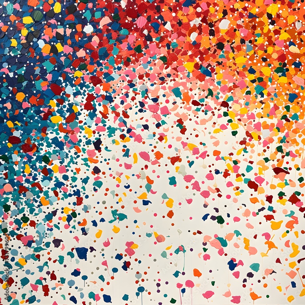 Poster a colorful background with confetti on a white background and a colorful confetti in the image