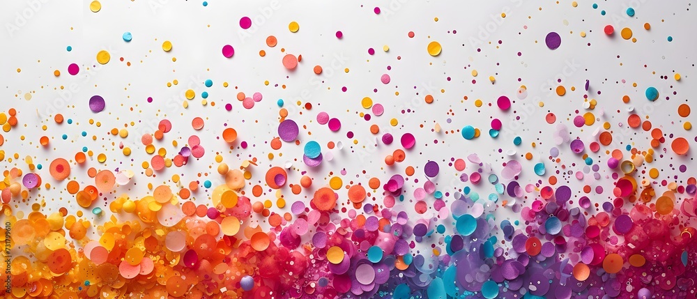 Poster a colorful background with confetti on a white background and a colorful confetti in the image