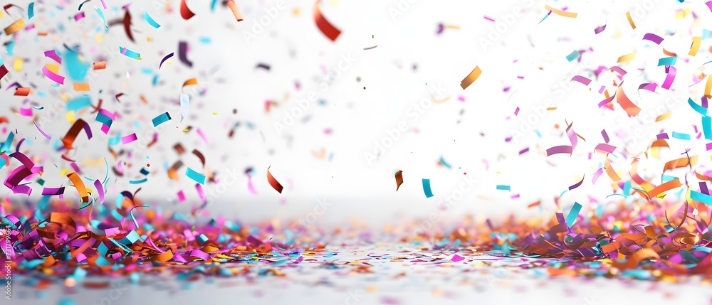 Poster a colorful background with confetti on a white background and a colorful confetti in the image