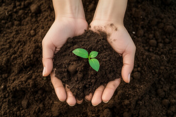 Hands nurturing a young plant in soil