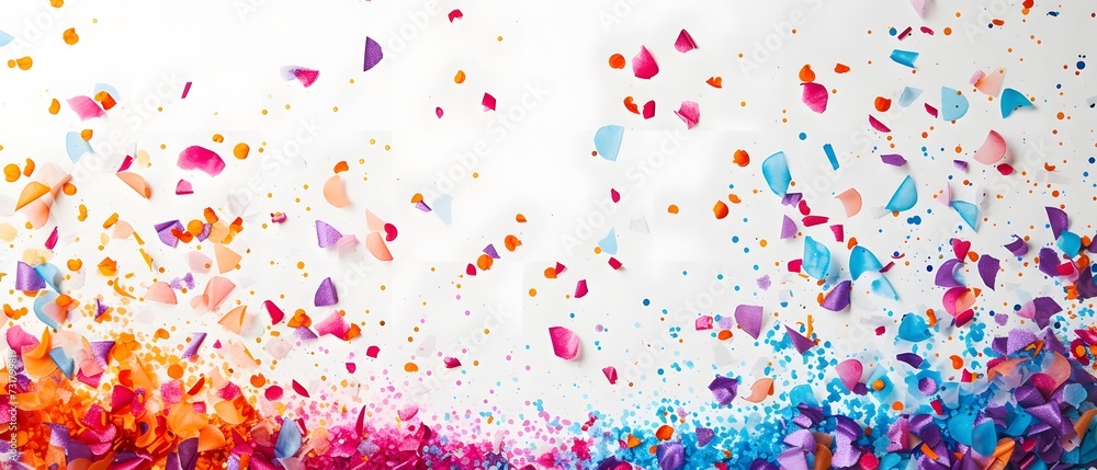 Poster a colorful background with confetti on a white background and a colorful confetti in the image