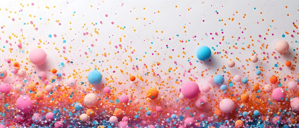 Poster a colorful background with confetti on a white background and a colorful confetti in the image