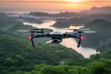 Fototapeta na wymiar FPV drone over scenic valley