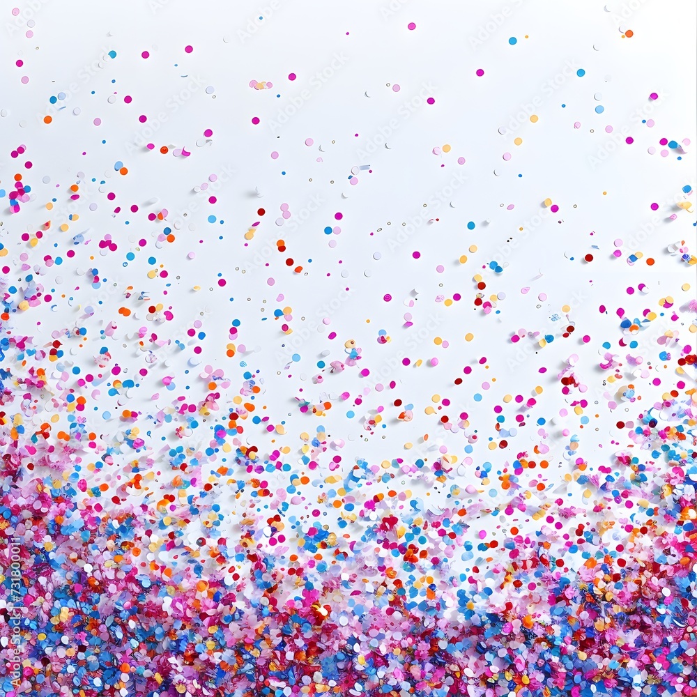 Poster a colorful background with confetti on a white background and a colorful confetti in the image