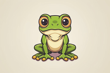 Logo flat layer vector of beautiful frog , looking directly to camera with big eys