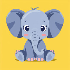Obraz premium Cute Baby elephant, sitting and looking to camera , vector illustration 