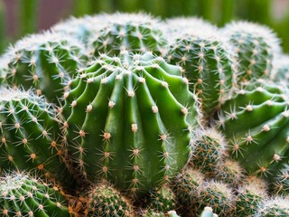 Closeup of green cactus plants growing in a pot