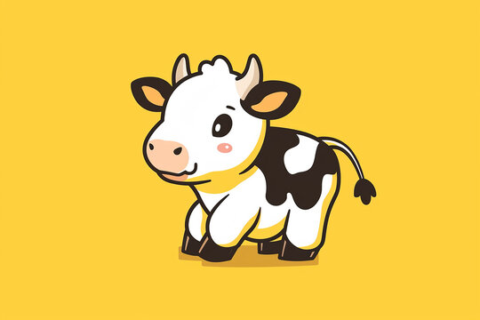 Flat Logo of Vector cute baby cow illustration vector