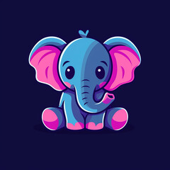 Flat logo of Vectorcute cute baby elephant illustration vector
