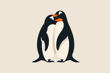 Two penguins hug each other, illustration vector