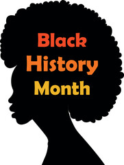 Vector poster of black history month on a white background. A drawing in red and yellow colors with an African girl accessories on a white background. Graphic illustration of the EPS 10 postcard