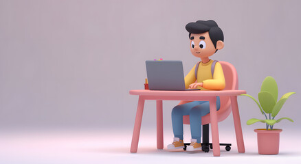 Fototapeta premium 3d rendering male characters working at desk with laptop