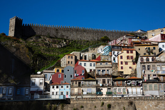 View of the  Muralha Fernandina and Gustavo Eiffel Avenue in O Porto on a sunny day with blue sky