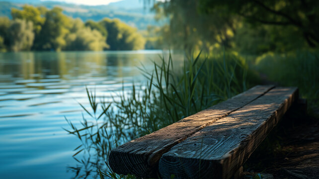 wooden bench by the lake nature tranquility water