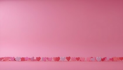 Pink and red hearts lined up on pink background 