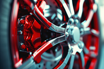 Close up of a modern sport wheel with red brake.