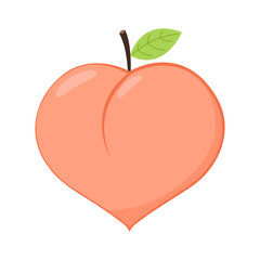 Peach cartoon vector. Doodle peach with leaves icon. Peach fruit in shape of heart isolated on white background. Farm, natural food, fresh fruits.