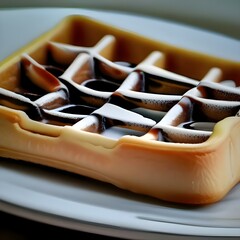 waffle lying on plates and covered with chocolate