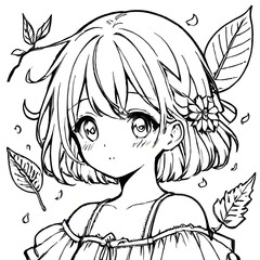 girl in anime style in black and white