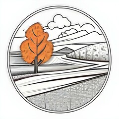 minimalistic beautiful landscape in a circle