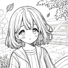 girl in anime style in black and white