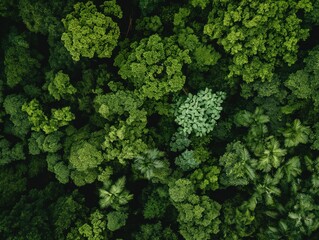 Drone shot of a lush green forest canopy from above