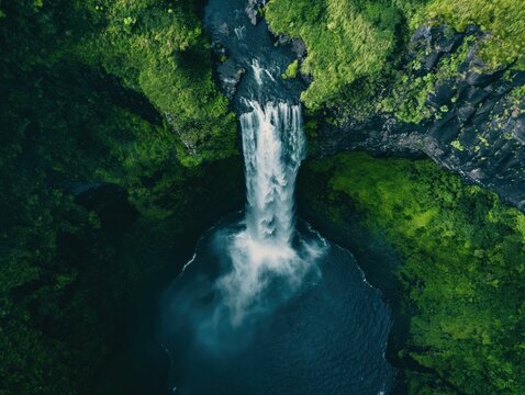 Top-down view of a waterfall cascading down into a pool below - Powered by Adobe
