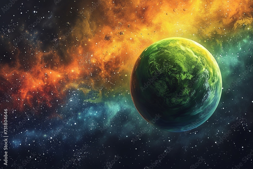 Aufkleber a surreal watercolor celestial display featuring an array of colorful planets aligned, framed by a d