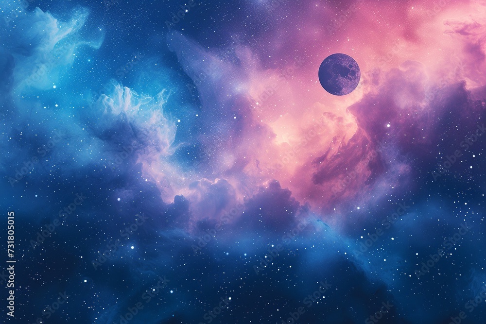 Poster a surreal watercolor celestial display featuring an array of colorful planets aligned, framed by a d