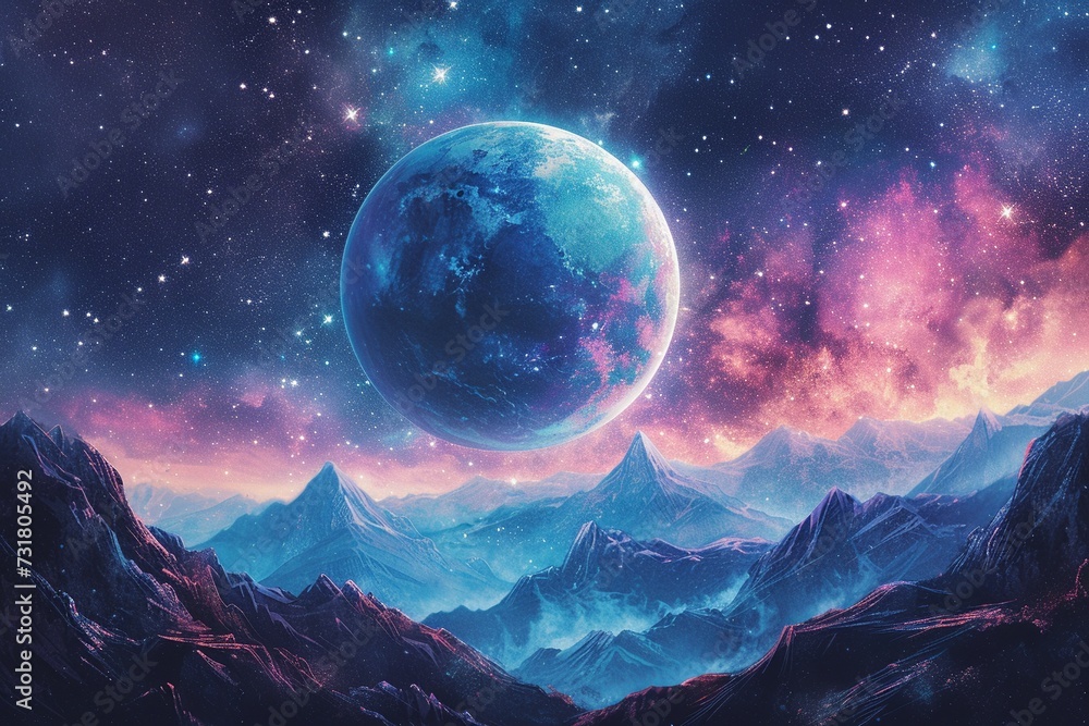 Aufkleber a surreal watercolor celestial display featuring an array of colorful planets aligned, framed by a d