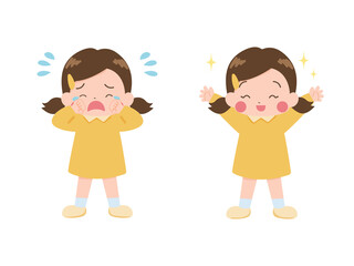 泣いている女の子と笑顔の女の子のセット