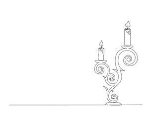 Fototapeta na wymiar Continuous one line drawing of vintage candlestick stand. Candlestick stand single outline vector illustration. Editable stroke.